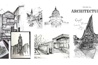 create hand draw architectural sketches