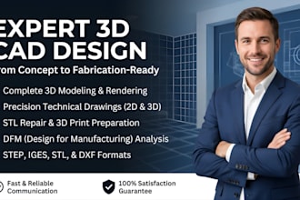 design 3d cad models, stl editing, stl fix, product design and technical drawing