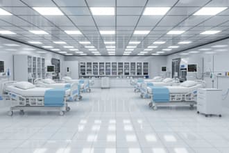 do 3d healthcare interior design clinic room, hospital, medical office, lab room