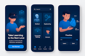 develop vr and ar elearning app with courses, quizzes, and progress tracking