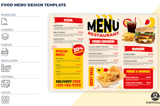 design restaurant menu, food, cafe, drink, beverage, bar or cocktail menu flyer