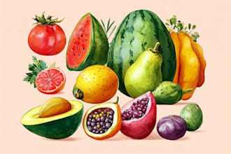 illustrate digitally realistic fruits or veggies