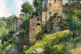 draw original watercolor landscape or architecture art