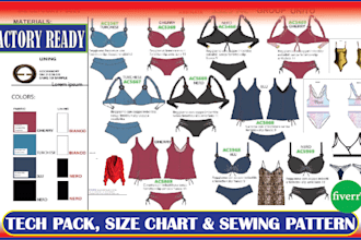 create apparel tech pack, size chart and sewing pattern