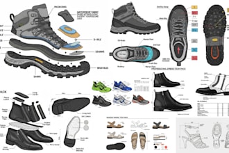 design professional shoe tech packs with cad drawings and factory ready details