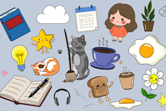 draw doodle, cute characters, stickers or cute illustration