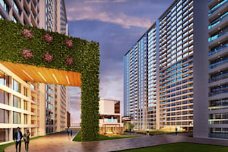 visualize 3d city park,high rise office, infrastructural design, exterior render