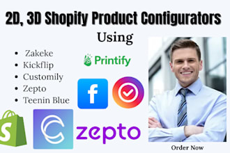 create 2d, 3d shopify product configurators with zakeke, kickflip and customily