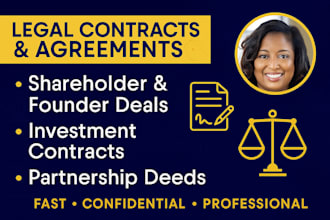 draft shareholder and founder agreements, investment contract, partnership deeds