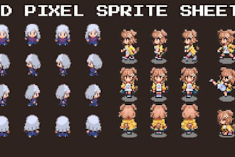 design pixel sprite sheets with character animations, game sprite for 2d games
