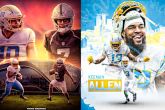 eye catching sports posters, game day flyers, and athlete edits
