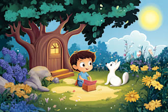 do children story book illustration, kids story, book illustration