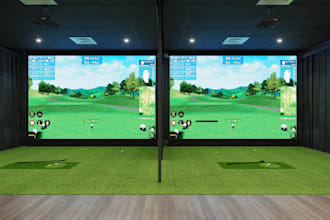 3d virtual golf room, sport bar,3d floorplan, golf showroom, interior cgi render