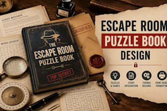 do a complete escape room puzzle design, puzzles book design, solution guide