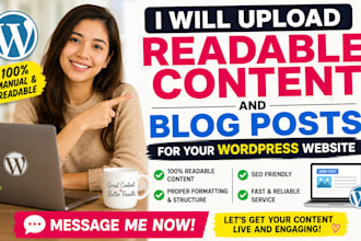 upload readable content and blog posts for the wordpress website