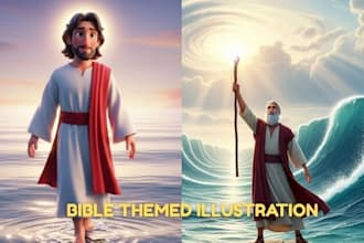 illustrate children bible story, bible theme illustration