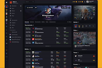 develop tournament event website, esports gaming website game streaming website