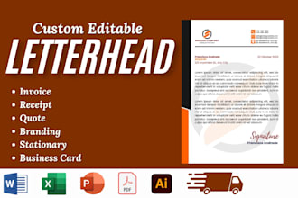 design ms word editable letterhead, business card, invoice, stationery, workbook