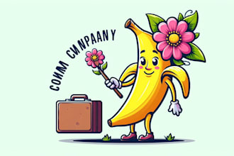 create banana pick flowers in spring character logo for you in one day