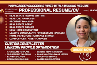 write real estate resume, realtor, property manager, agent, broker, appraiser cv
