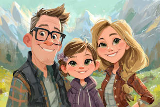draw a custom disney family or group or couple cartoon portrait