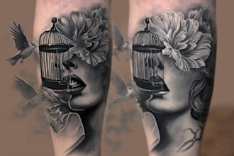 design a realism black and grey tattoo for you