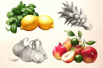 draw realistic plants, vegetables, fruits