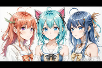 draw watercolor anime, manga, vtuber characters