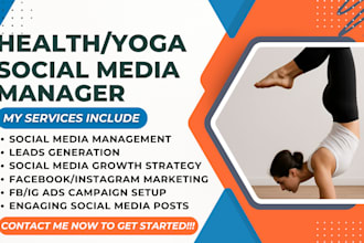 be health wellness yoga fitness gym workout social media manager lead generation