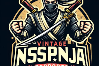 make a vintage ninja esports mascot gaming logo t shirt design