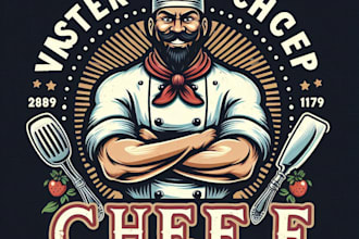 design a vintage chef logo mascot and t shirt design