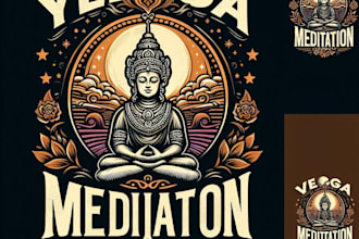 make a vintage yoga meditation mascot logo t shirt design