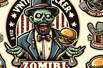make a vintage zombie food mascot logo t shirt design