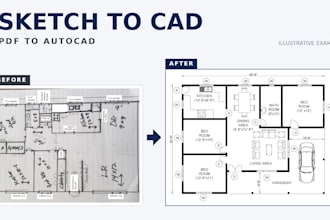 convert PDF or sketch to autocad floor plans