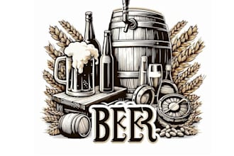 design high quality vintage brewery pub beer logo  with t shirt design