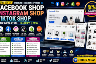 set up facebook shop tiktok instagram shop fix meta pixel shopify  etsy