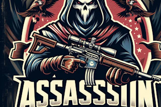 make a vintage assassin esports mascot logo t shirt design