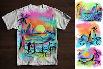 airbrush 90s vintage graffiti design beach tshirt