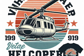 design high quality vintage retro helicopter logo with t shirt design