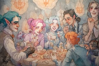 do a watercolor or fantasy portrait and dnd party
