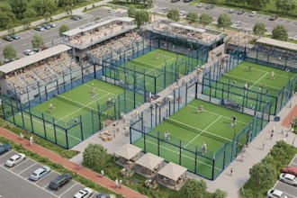 design realistic 3d padel court, baseball facility, pickleball court, 3d render