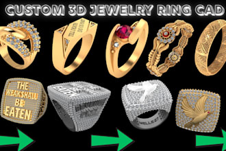 create unique custom 3d rings, cad jewelry, stl model for printing and casting