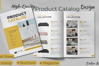 design product catalog, sell sheet, lookbook, catalog, magazine brochure design