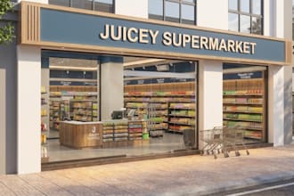 render supermarket interior, store layout, retail store, boutique design