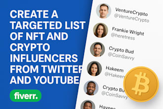 create a targeted list of nft and crypto influencers from twitter and youtube