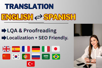 translate english to spanish with localization, proofreading, and SEO