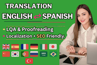 translate english to spanish with localization, proofreading, and SEO