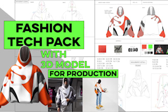 create detailed fashion tech pack with 3d modeling