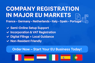register your company in france, germany, netherlands, italy, spain and portugal