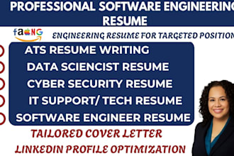 write software engineering resume, data IT engineer resume as a faang recruiter